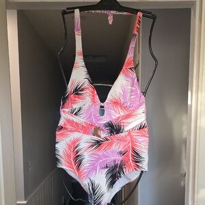 Tropical Pink and Black One Piece Swimsuit